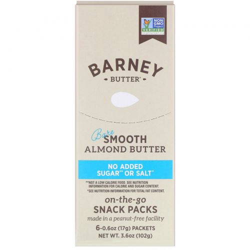 Barney Butter, Чистое миндальное масло, однородное, 6 упаковок, 0,6 унции (17 г)