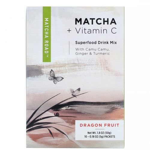 Matcha Road, Матча + витамин С, смесь для приготовления напитка из суперпродуктов со вкусом питайи, 10 пакетиков по 5 г (0,18 унции)