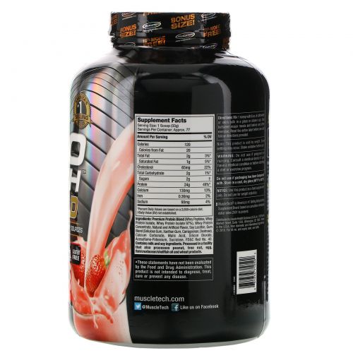 Muscletech, Nitro Tech 100% Whey Gold, клубника, 5.53 фунтов (2.51 кг)