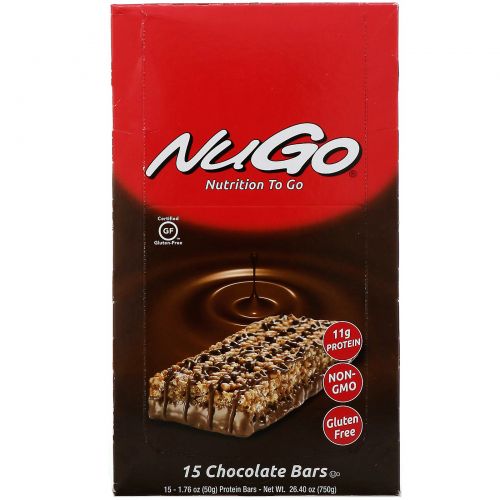 NuGo Nutrition, Питательный батончик, шоколад, 15 батончиков, 50 г каждый