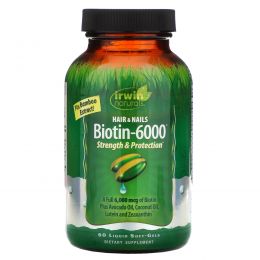 Irwin Naturals, Биотин-6000, С экстрактом бамбука, 60 жидких капсул