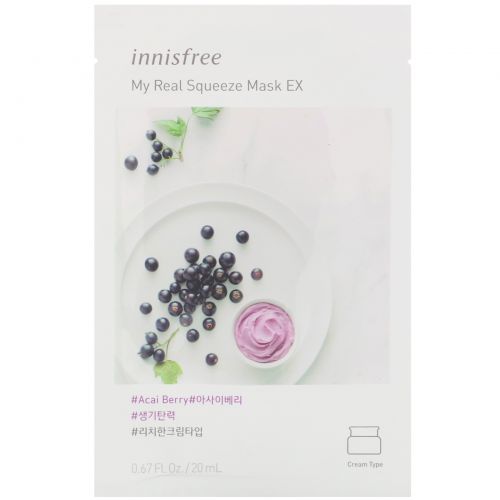 Innisfree, My Real Squeeze Mask EX, Acai Berry, 1 Sheet, 0.67 fl oz (20 ml)