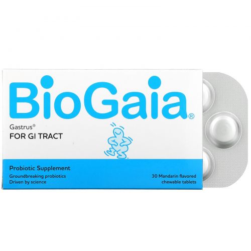 BioGaia, Gastrus, Stomach Health, Mandarin Orange Flavor, 30 Chewable Tablets