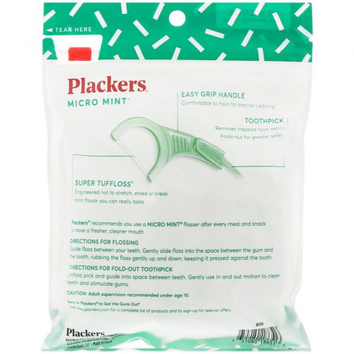 Plackers, Micro Mint, зубочистки с нитью, экономичная упаковка, мята, 150 шт.