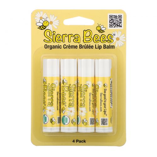 Sierra Bees, Органические бальзамы для губ, крем брюле, 4 в упаковке, по 4,25 г (0,15 унц.) каждый