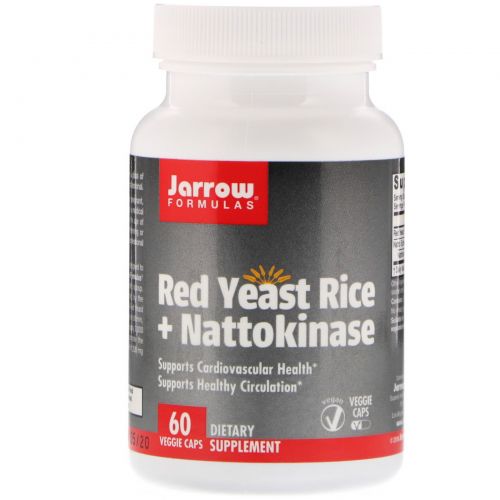 Jarrow Formulas, Красный дрожжевой рис + наттокиназа, 60 капсул