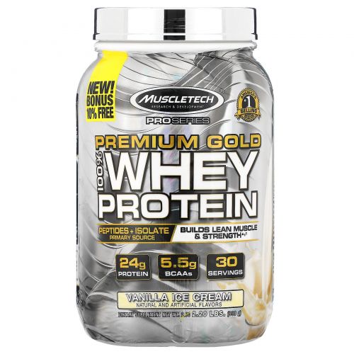 Muscletech, ProSeries, Premium Gold 100% Whey Protein, Vanilla Ice Cream, 2.20 lbs (998 g)