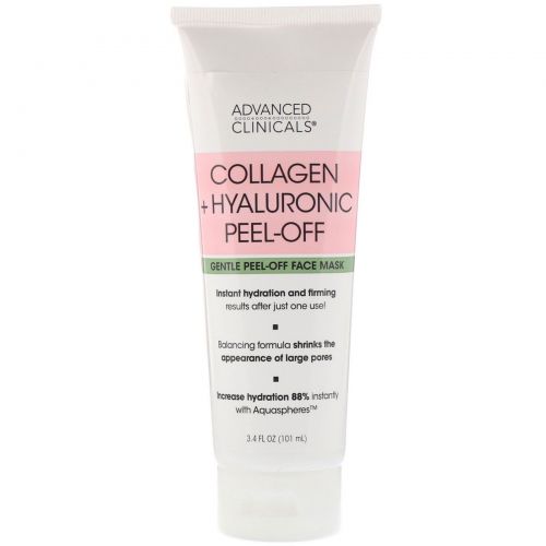 Advanced Clinicals, Collagen + Hyaluronic Peel-Off, Gentle Peel-Off Face Mask, 3.4 fl oz (101 ml)