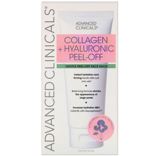 Advanced Clinicals, Collagen + Hyaluronic Peel-Off, Gentle Peel-Off Face Mask, 3.4 fl oz (101 ml)