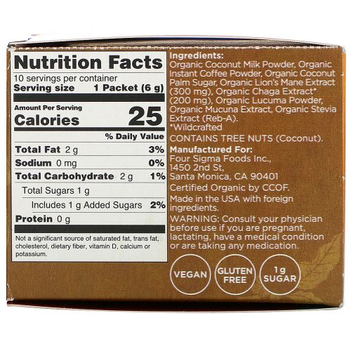 Four Sigmatic, Mushrooms Coffee Latte Mix, 10 Packets, 0.21 oz (6 g) Each