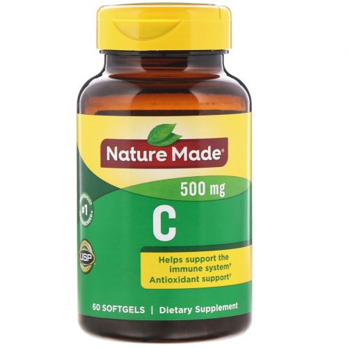 Nature Made, Витамин C, 500 мг, 60 гелевых капсул