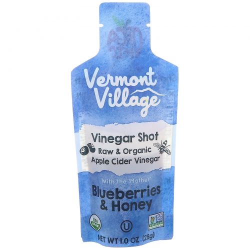 Vermont Village Vinegar Shots, Organic, Apple Cider Vinegar Shot, Blueberries & Honey, 12 Pack, 1 oz (28 g) Each