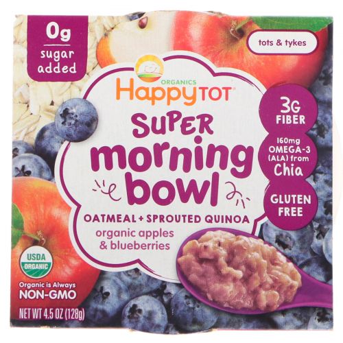 Nurture Inc. (Happy Baby), Happy Tot, Super Morning Bowl, Oatmeal + Sprouted Quinoa, Organic Apples & Blueberries, 4.5 oz (128 g)