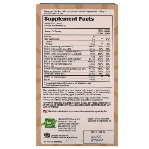 Hero Nutritional Products, Yummi Bears Organics, мультивитамины, 90 шт.