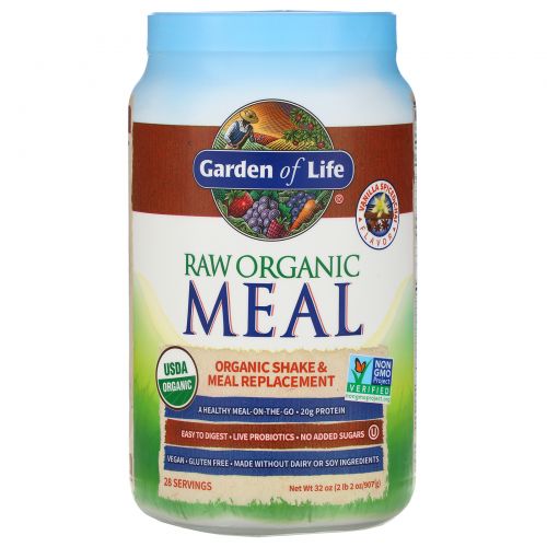 Garden of Life, RAW Meal, натуральный заменитель пищи или закуски, со вкусом ванильного чая, 32.1 унция (909 граммов)