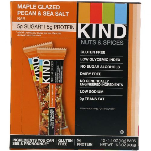 KIND Bars, Nuts & Spices, Maple Glazed Pecan & Sea Salt, 12 Bars