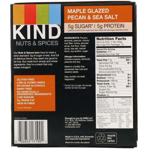 KIND Bars, Nuts & Spices, Maple Glazed Pecan & Sea Salt, 12 Bars