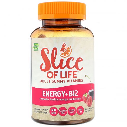 Hero Nutritional Products, Slice of Life, энергия + B12, мармеладные витамины для взрослых, ягодный вкус, 60 жевательных конфет