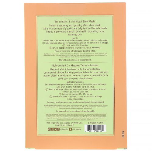 Pixi Beauty, Skintreats, Glow Glycolic Boost, Brightening Infusion Sheet Mask, 3 Sheets