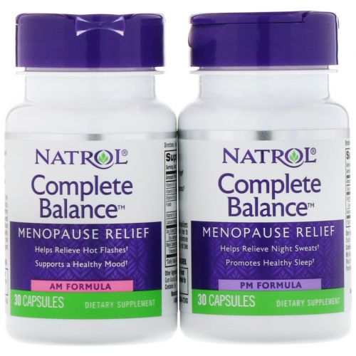 Natrol, Complete Balance для менопаузы, для применения утром и вечером, две бутылочки, в каждой по 30 капсул