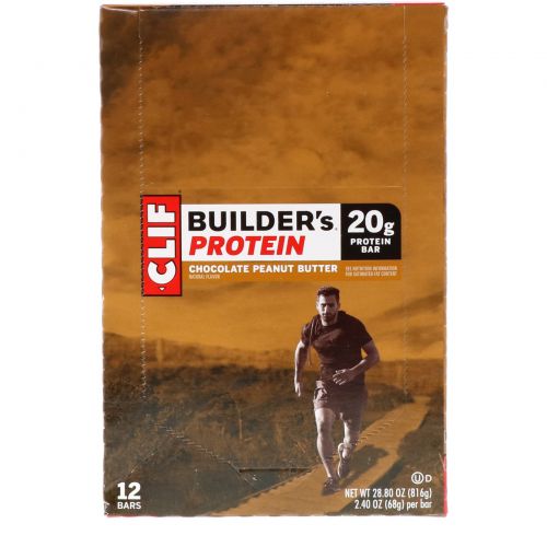 Clif Bar, Builder's Bar, Peanut Butter Cocoa Dipped Double Decker Crisp, 12 Bars, 2.4 oz (68 g) Each