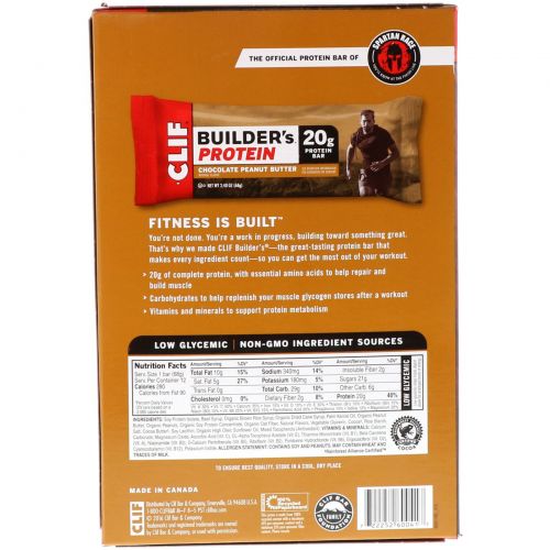 Clif Bar, Builder's Bar, Peanut Butter Cocoa Dipped Double Decker Crisp, 12 Bars, 2.4 oz (68 g) Each