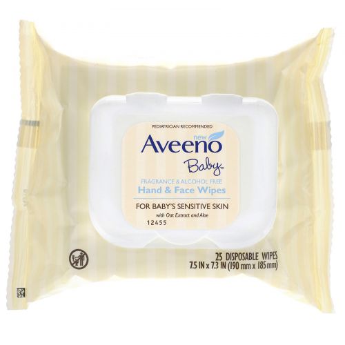 Aveeno, Baby Hand & Face Wipes, 25 Disposable Wipes