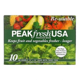 PEAKfresh USA, Многоразовые пакеты для хранения продуктов, 10 - 12 x 16 дюймов, с проволочным креплением