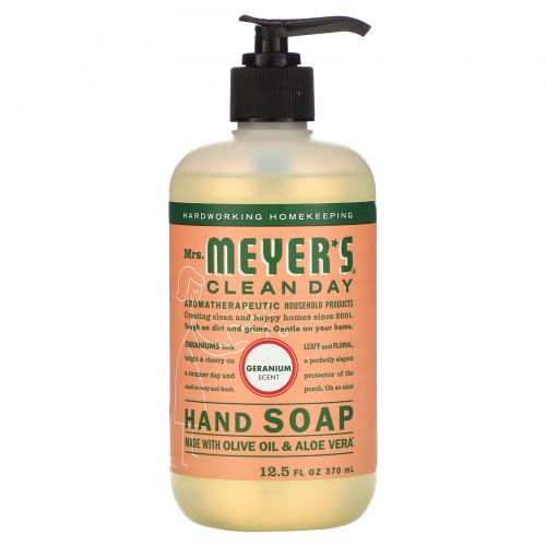 Mrs. Meyers Clean Day, Жидкое мыло для рук, с запахом герани, 12.5 жидких унций (370 мл)