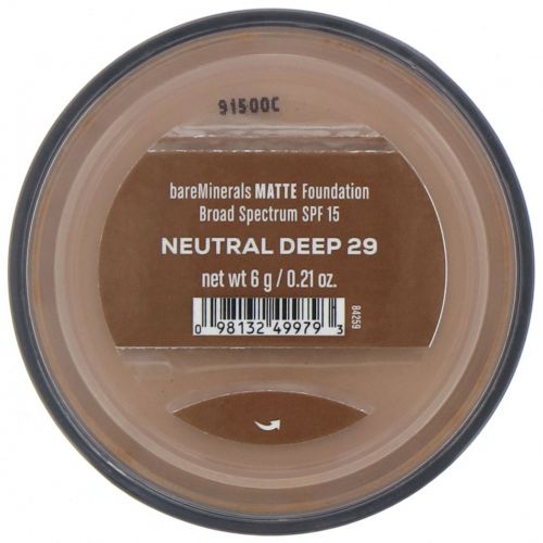 bareMinerals, Matte, тональная основа, SPF 15, оттенок «Нейтральный темный 29», 6 г