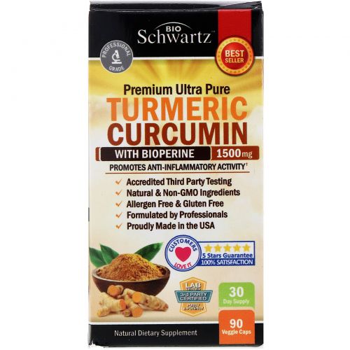 BioSchwartz, Premium Ultra Pure Turmeric Curcumin with Bioperine, 1500 mg, 90 Veggie Caps