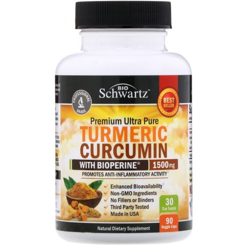 BioSchwartz, Premium Ultra Pure Turmeric Curcumin with Bioperine, 1500 mg, 90 Veggie Caps