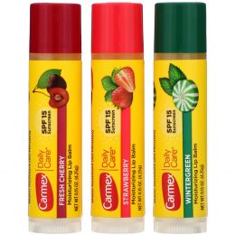 Carmex, Ежедневный бальзам для губ, SPF 15, разыне вкусы, 3 шт. 0,15 унций (4,25 г)