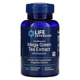 Life Extension, Мега экстракт зеленого чая  без кофеина , 100 вегетарианских капсул