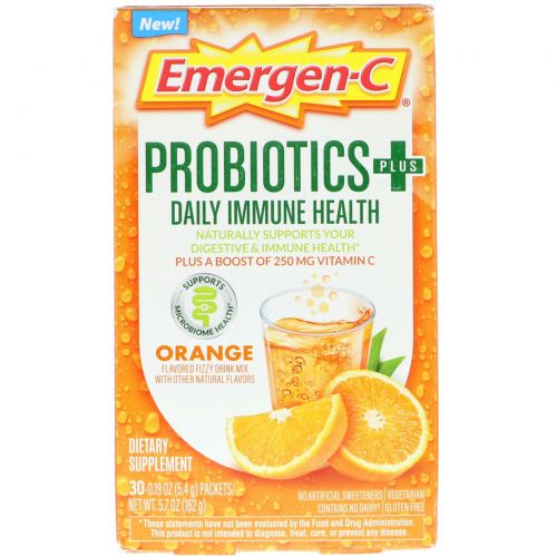 Emergen-C, Probiotics Plus Daily Immune Health, Orange, 30 Packets, .19 oz (5.4 g) Each