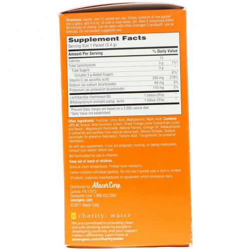 Emergen-C, Probiotics Plus Daily Immune Health, Orange, 30 Packets, .19 oz (5.4 g) Each