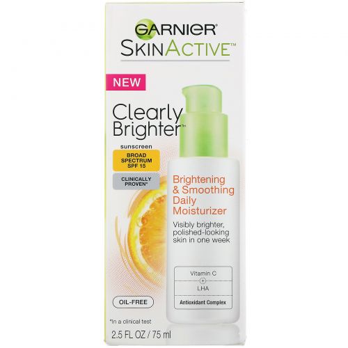 Garnier, SkinActive, Clearly Brighter, дневное увлажняющее средство для осветления и разглаживания кожи, SPF 15, 75 мл