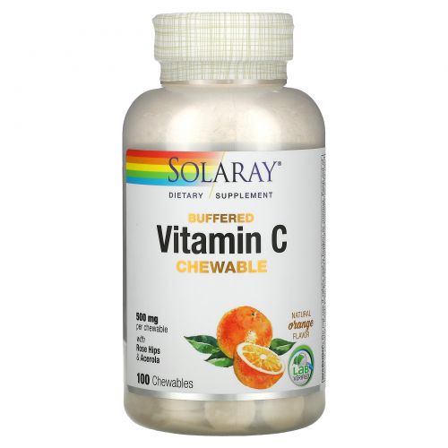 Solaray, Витамин С, жевательные пастилки, натуральный апельсиновый ароматизатор, 500 мг, 100 пастилок