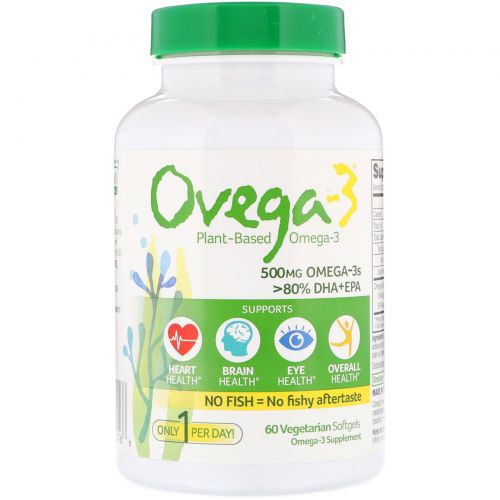 Ovega-3, Ovega-3, ДГК + ЭПК, 500 мг, 60 вегетарианских капсул