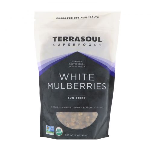 Terrasoul Superfoods, Шелковица белая, сушеная на солнце, 16 унций (454 г)