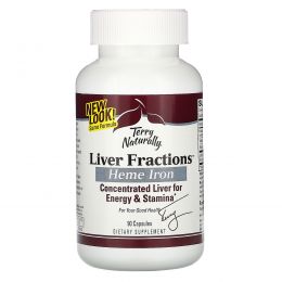 EuroPharma, Terry Naturally, Terry Naturally, Liver Fractions, фракции печени, с натуральным гемовым железом, 90 капсул