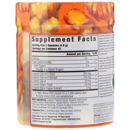 MegaFood, Turmeric, Inflammation Response, Turmeric Spice, 90 Gummies