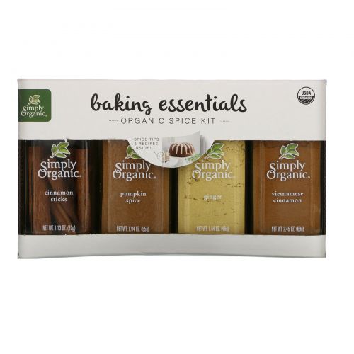 Simply Organic, Baking Essentials, набор органических специй, ассорти, 4 специи