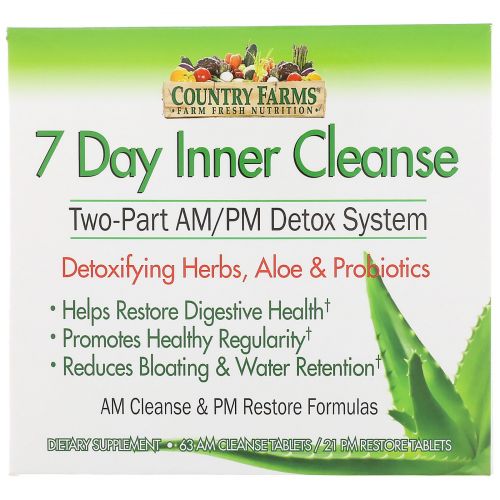 Country Farms, 7 Day Inner Cleanse, Two-Part AM/PM Detox System, 63 AM Cleanse Tablets, 21 PM Restore Tablets