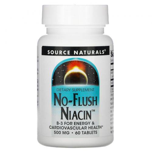 Source Naturals, Ниацин - никотиновая кислота без приливов жара, 500 мг, 60 таблеток