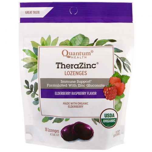 Quantum Health, Леденцы TheraZinc, вкус бузины и малины, 18 леденцов