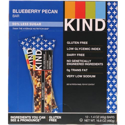 KIND Bars, Plus, Blueberry Pecan + Fiber, 12 Bars, 1.4 oz Each