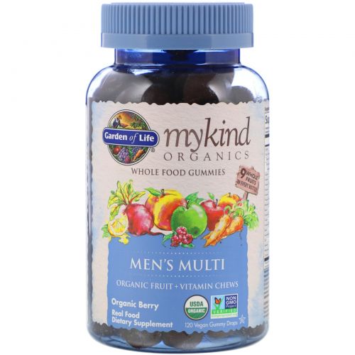 Garden of Life, Mykind Organics, поливитамины для мужчин, органическая ягода, 120 жевательных конфет