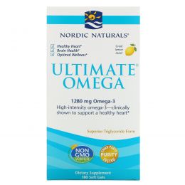 Nordic Naturals, Ultimate Omega, вкус лимона, 1,280 мг, 180 мягких капсул