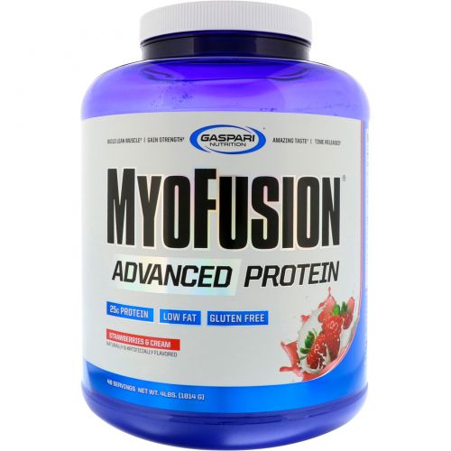 Gaspari Nutrition, MyoFusion, улучшенный белок, клубника и крем, 4 фунта (1814 г)